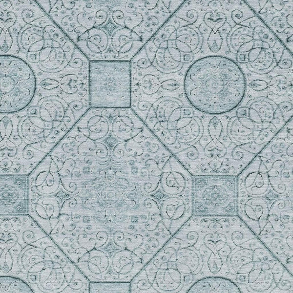HomeRoots 9' X 12' Aqua and Ivory Geometric Area Rug - Soft, Durable, Washable with UV Protection for Families 700022