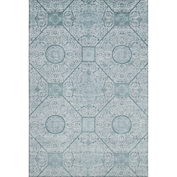 HomeRoots 10' Aqua and Ivory Geometric Area Rug - Washable, UV Protected, Stain Resistant for Busy Homes! 700023
