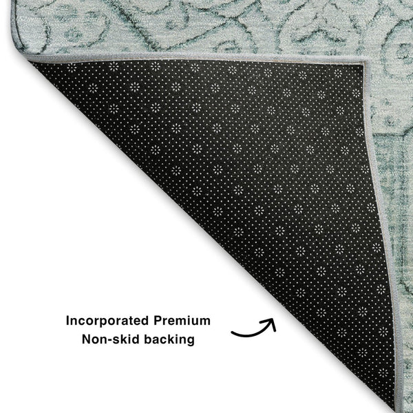 HomeRoots 10' Aqua and Ivory Geometric Area Rug - Washable, UV Protected, Stain Resistant for Busy Homes! 700023