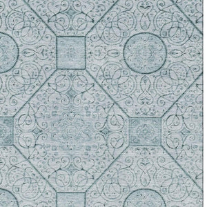 HomeRoots 10' Aqua and Ivory Geometric Area Rug - Washable, UV Protected, Stain Resistant for Busy Homes! 700023