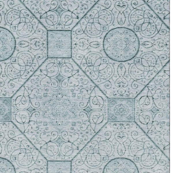 HomeRoots 10' Aqua and Ivory Geometric Area Rug - Washable, UV Protected, Stain Resistant for Busy Homes! 700023