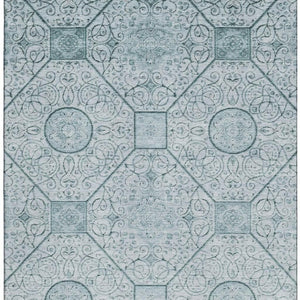 HomeRoots 10' Aqua and Ivory Geometric Area Rug - Washable, UV Protected, Stain Resistant for Busy Homes! 700023