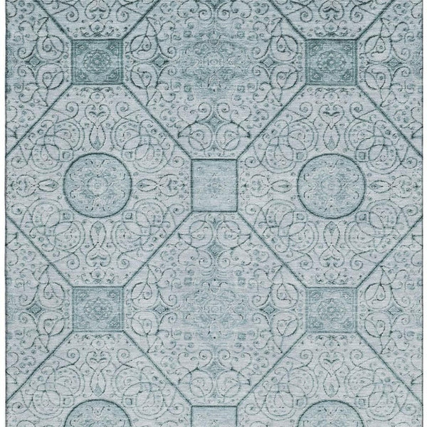 HomeRoots 10' Aqua and Ivory Geometric Area Rug - Washable, UV Protected, Stain Resistant for Busy Homes! 700023