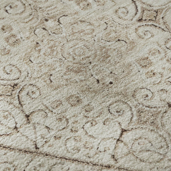 HomeRoots 8' Beige and Brown Round Rug with Geometric Design, Stain Resistance & UV Protection for Your Home 700026