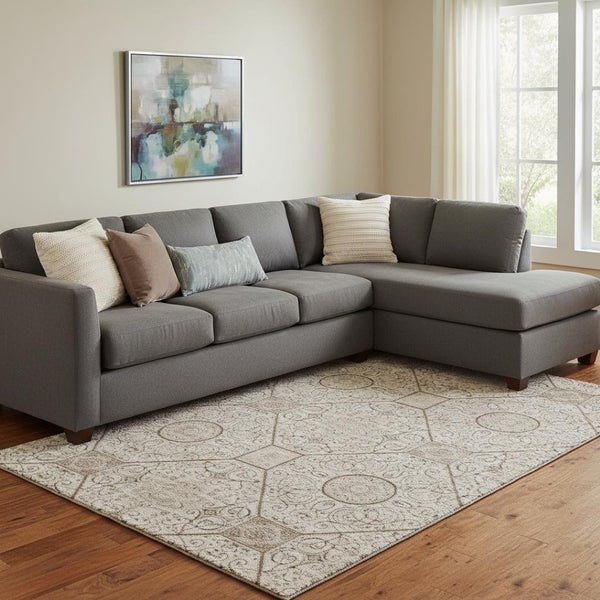 HomeRoots 8' X 10' Beige & Brown Geometric Washable Area Rug - UV Protected, Durable, Stain-Resistant Design 700027