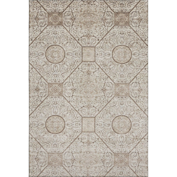 HomeRoots 8' X 10' Beige & Brown Geometric Washable Area Rug - UV Protected, Durable, Stain-Resistant Design 700027