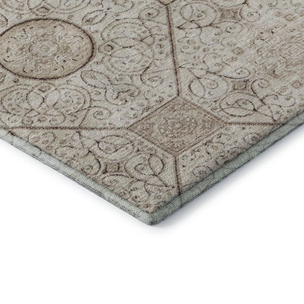 HomeRoots 8' X 10' Beige & Brown Geometric Washable Area Rug - UV Protected, Durable, Stain-Resistant Design 700027
