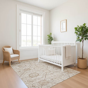HomeRoots 8' X 10' Beige & Brown Geometric Washable Area Rug - UV Protected, Durable, Stain-Resistant Design 700027