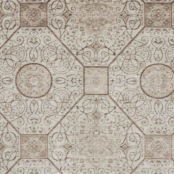 HomeRoots 8' X 10' Beige & Brown Geometric Washable Area Rug - UV Protected, Durable, Stain-Resistant Design 700027
