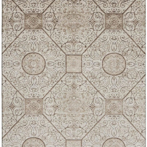 HomeRoots 8' X 10' Beige & Brown Geometric Washable Area Rug - UV Protected, Durable, Stain-Resistant Design 700027