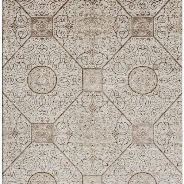 HomeRoots 8' X 10' Beige & Brown Geometric Washable Area Rug - UV Protected, Durable, Stain-Resistant Design 700027