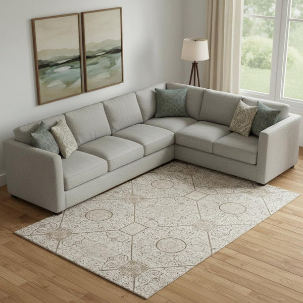HomeRoots 9' X 12' Beige & Brown Geometric Washable Area Rug - Stylish, Stain-Resistant & UV-Protected Décor 700028