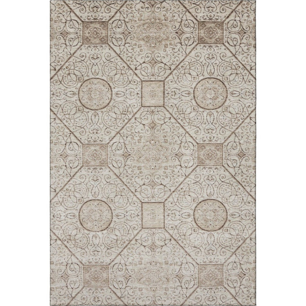 HomeRoots 9' X 12' Beige & Brown Geometric Washable Area Rug - Stylish, Stain-Resistant & UV-Protected Décor 700028
