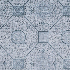 HomeRoots 5' X 8' Blue and Ivory Geometric Area Rug - Washable, UV-Protected, Stylish, and Durable Design 700031