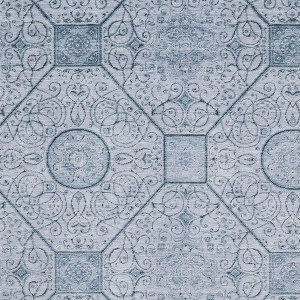 HomeRoots 5' X 8' Blue and Ivory Geometric Area Rug - Washable, UV-Protected, Stylish, and Durable Design 700031