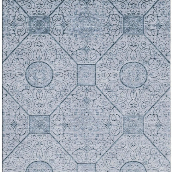 HomeRoots 5' X 8' Blue and Ivory Geometric Area Rug - Washable, UV-Protected, Stylish, and Durable Design 700031