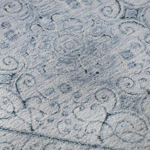 HomeRoots 8' Blue and Ivory Geometric Round Rug – Washable, UV-Protected, Durable, Perfect for Family Spaces! 700032