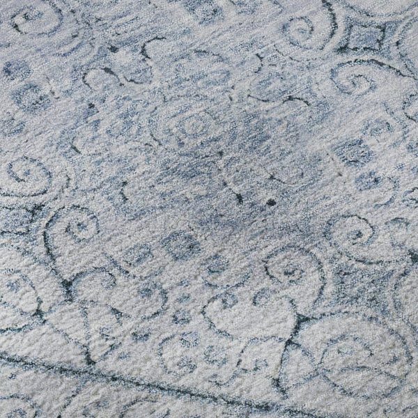 HomeRoots 8' Blue and Ivory Geometric Round Rug – Washable, UV-Protected, Durable, Perfect for Family Spaces! 700032