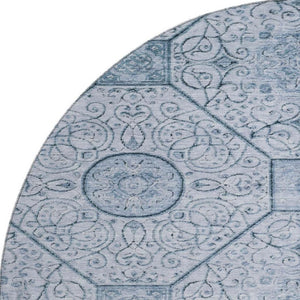 HomeRoots 8' Blue and Ivory Geometric Round Rug – Washable, UV-Protected, Durable, Perfect for Family Spaces! 700032