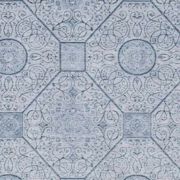HomeRoots 8' X 10' Blue and Ivory Geometric Area Rug – Washable, UV-Resistant, Durable for Busy Homes 700033