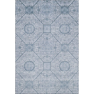 HomeRoots 9' X 12' Blue and Ivory Geometric Area Rug - Washable, UV-Protected, Durable, Stylish Design for Any Room 700034