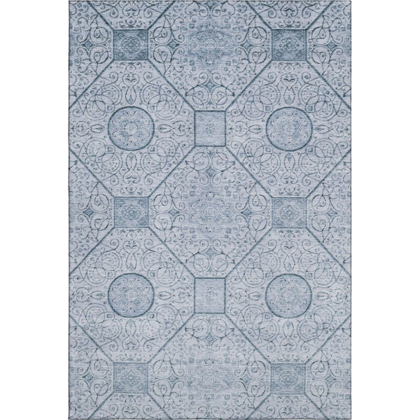 HomeRoots 9' X 12' Blue and Ivory Geometric Area Rug - Washable, UV-Protected, Durable, Stylish Design for Any Room 700034