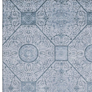 HomeRoots 9' X 12' Blue and Ivory Geometric Area Rug - Washable, UV-Protected, Durable, Stylish Design for Any Room 700034