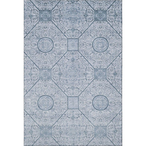HomeRoots 9' X 12' Blue and Ivory Geometric Area Rug - Washable, UV-Protected, Durable, Stylish Design for Any Room 700034