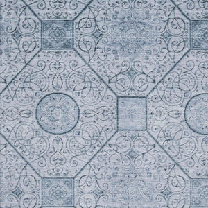 HomeRoots 10' X 14' Blue and Ivory Geometric Washable Area Rug - UV Protection & Easy Care for Modern Spaces 700035