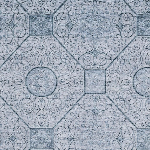 HomeRoots 10' X 14' Blue and Ivory Geometric Washable Area Rug - UV Protection & Easy Care for Modern Spaces 700035
