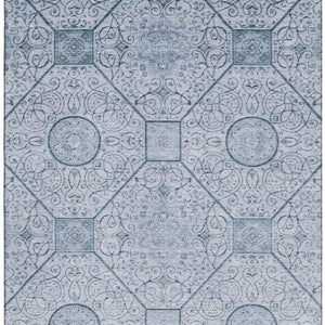 HomeRoots 10' X 14' Blue and Ivory Geometric Washable Area Rug - UV Protection & Easy Care for Modern Spaces 700035
