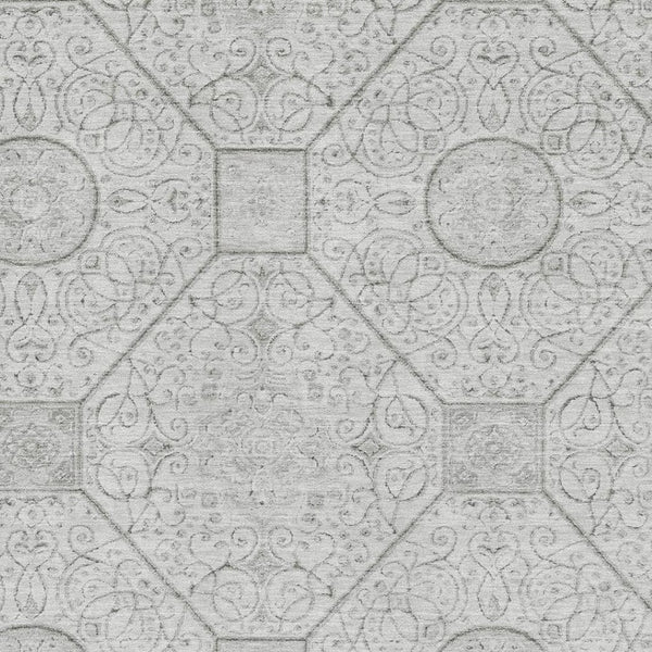 HomeRoots 5' X 8' Silver and Gray Geometric Area Rug - Washable, Stain Resistant, UV Protected for All Spaces 700037