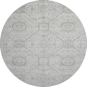 HomeRoots 8' Modern Silver and Gray Geometric Washable Round Rug - UV Protected, Durable, Easy Clean Design 700038