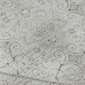 HomeRoots 8' Modern Silver and Gray Geometric Washable Round Rug - UV Protected, Durable, Easy Clean Design 700038