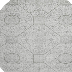 HomeRoots 8' Modern Silver and Gray Geometric Washable Round Rug - UV Protected, Durable, Easy Clean Design 700038
