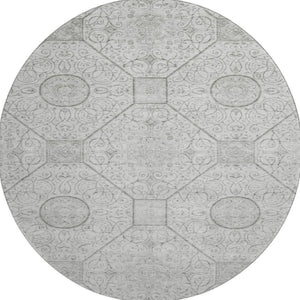 HomeRoots 8' Modern Silver and Gray Geometric Washable Round Rug - UV Protected, Durable, Easy Clean Design 700038