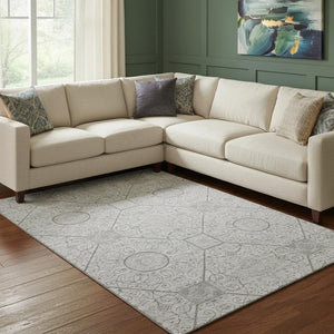 HomeRoots 8' X 10' Silver and Gray Geometric Area Rug - Washable, UV Protected, Perfect for Busy Homes 700039