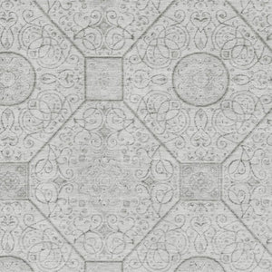 HomeRoots 9' X 12' Stylish Silver & Gray Geometric Washable Area Rug with Non-Slip Backing & UV Protection 700040