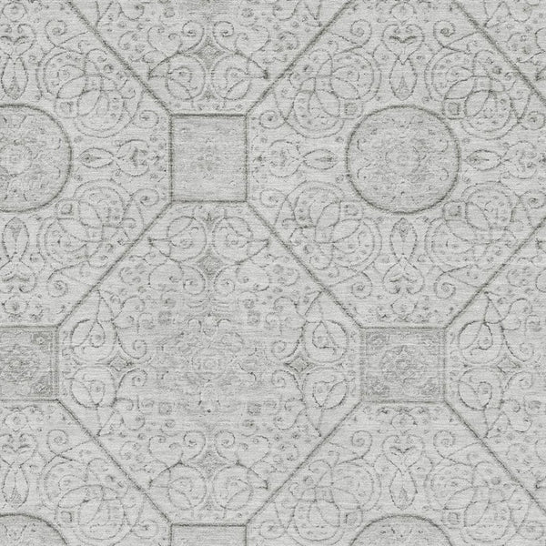 HomeRoots 9' X 12' Stylish Silver & Gray Geometric Washable Area Rug with Non-Slip Backing & UV Protection 700040