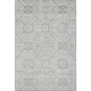HomeRoots 9' X 12' Stylish Silver & Gray Geometric Washable Area Rug with Non-Slip Backing & UV Protection 700040