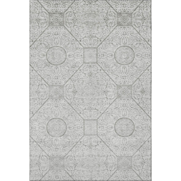 HomeRoots 9' X 12' Stylish Silver & Gray Geometric Washable Area Rug with Non-Slip Backing & UV Protection 700040