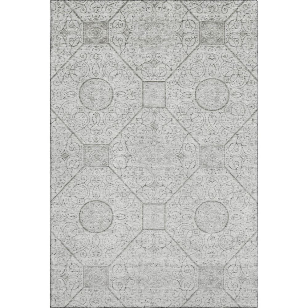 HomeRoots 10' X 14' Silver and Gray Geometric Washable Area Rug - Durable, Stylish, UV-Protected for High-Traffic Spaces 700041