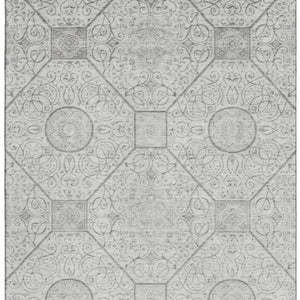 HomeRoots 10' X 14' Silver and Gray Geometric Washable Area Rug - Durable, Stylish, UV-Protected for High-Traffic Spaces 700041