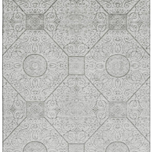 HomeRoots 10' X 14' Silver and Gray Geometric Washable Area Rug - Durable, Stylish, UV-Protected for High-Traffic Spaces 700041