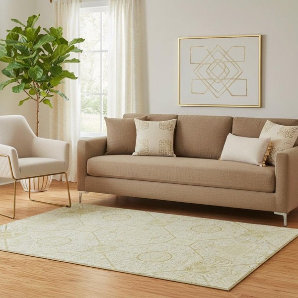HomeRoots 5' X 8' Wheat & Gold Geometric Area Rug - Stylish, Washable, UV-Protected for Modern Living Spaces 700043