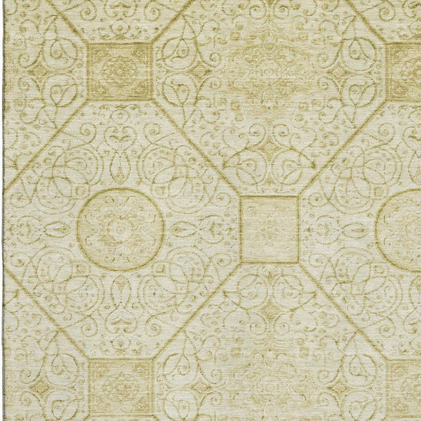 HomeRoots 5' X 8' Wheat & Gold Geometric Area Rug - Stylish, Washable, UV-Protected for Modern Living Spaces 700043