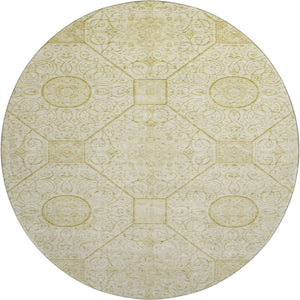 HomeRoots 8' Wheat And Gold Geometric Round Rug – Washable, UV Protected, Durable & Ideal for Any Space! 700044