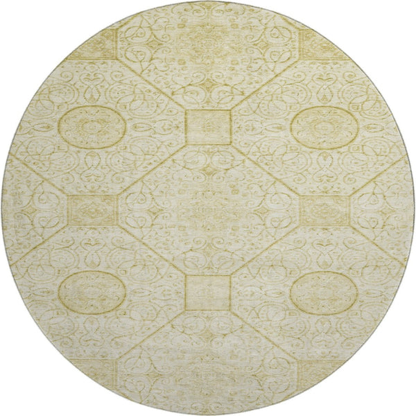 HomeRoots 8' Wheat And Gold Geometric Round Rug – Washable, UV Protected, Durable & Ideal for Any Space! 700044