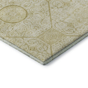 HomeRoots 8' Wheat And Gold Geometric Round Rug – Washable, UV Protected, Durable & Ideal for Any Space! 700044