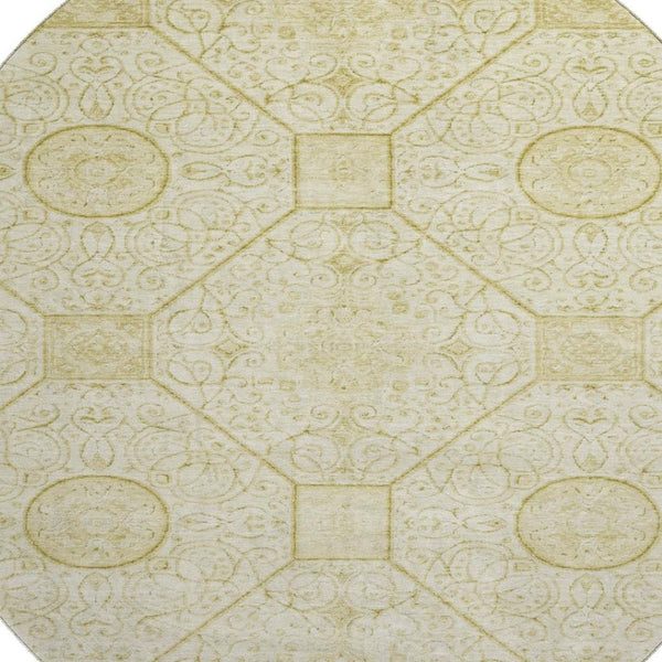 HomeRoots 8' Wheat And Gold Geometric Round Rug – Washable, UV Protected, Durable & Ideal for Any Space! 700044
